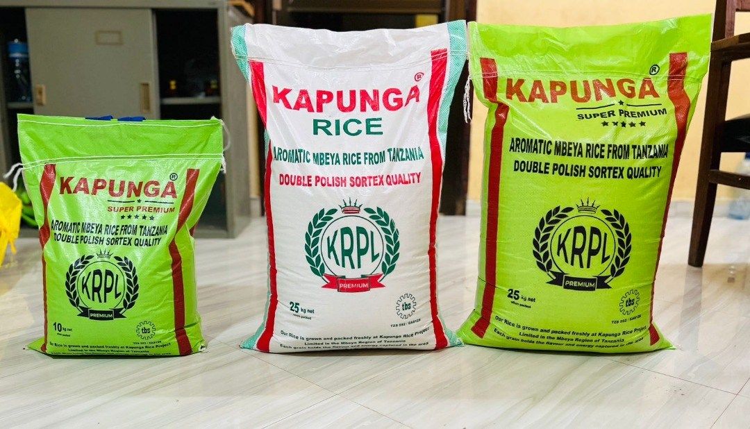 Bags of Kapunga Rice in several sizes